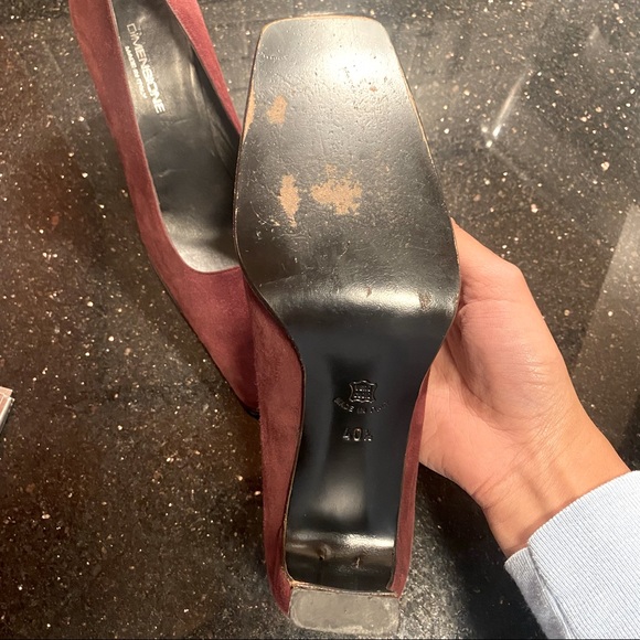 Italian Suede Block Pumps Heels - Eggplant - Picture 5 of 7